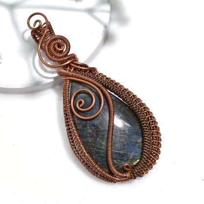 Flashy Labradorite Copper Wire Wrapped Gemstone Pendant - Healing Crystal Wholesale Jewelry