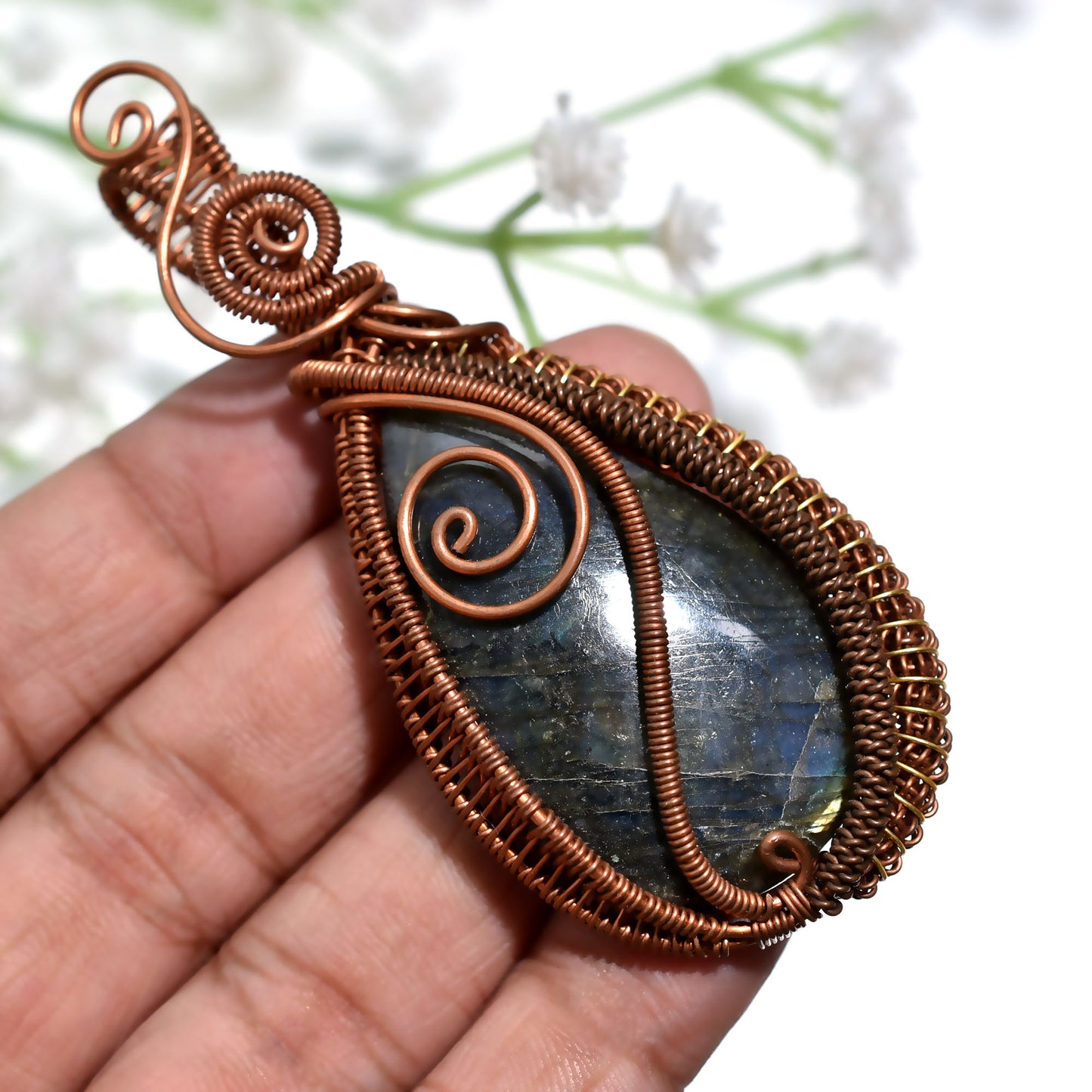 Flashy Labradorite Copper Wire Wrapped Gemstone Pendant - Healing Crystal Wholesale Jewelry