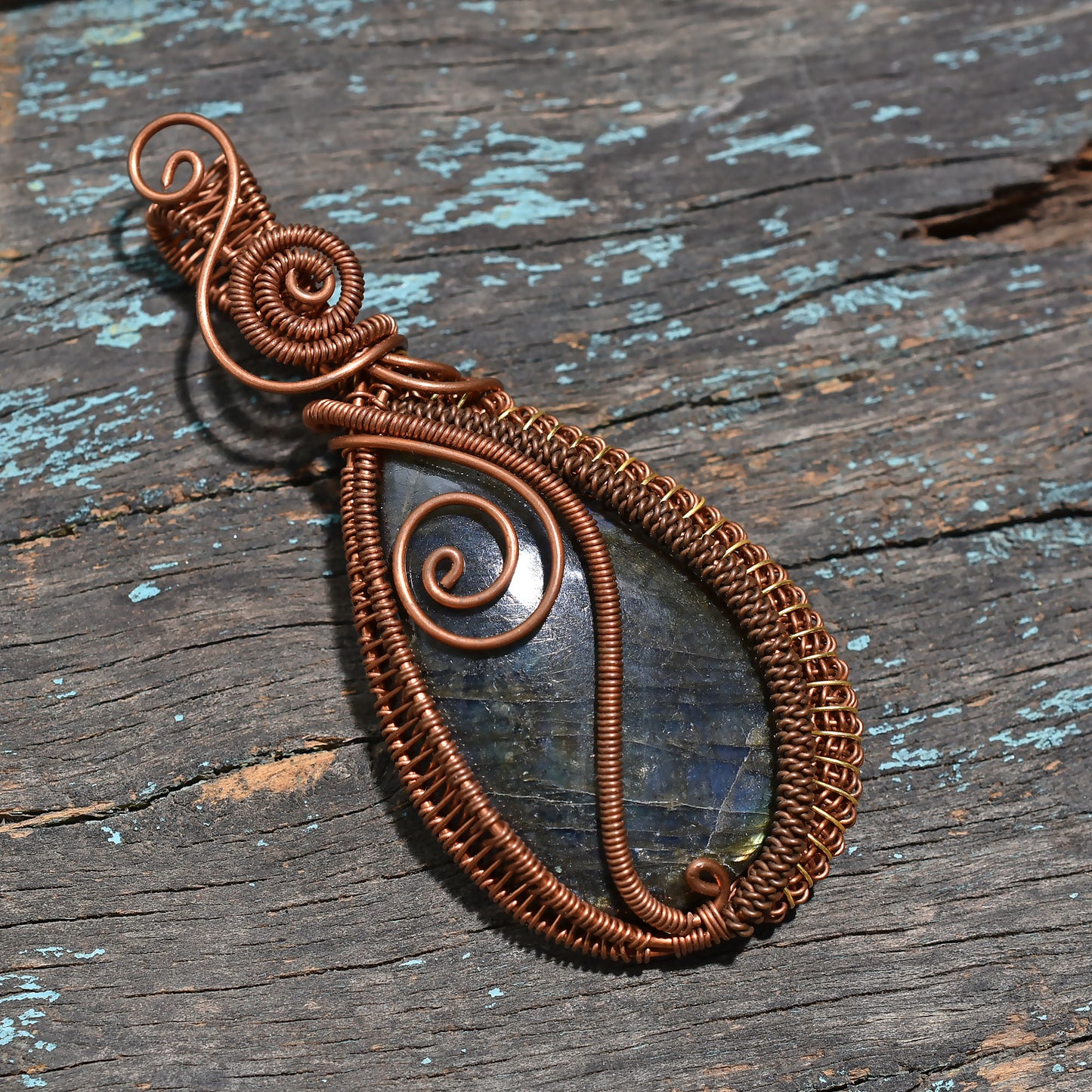 Flashy Labradorite Copper Wire Wrapped Gemstone Pendant - Healing Crystal Wholesale Jewelry