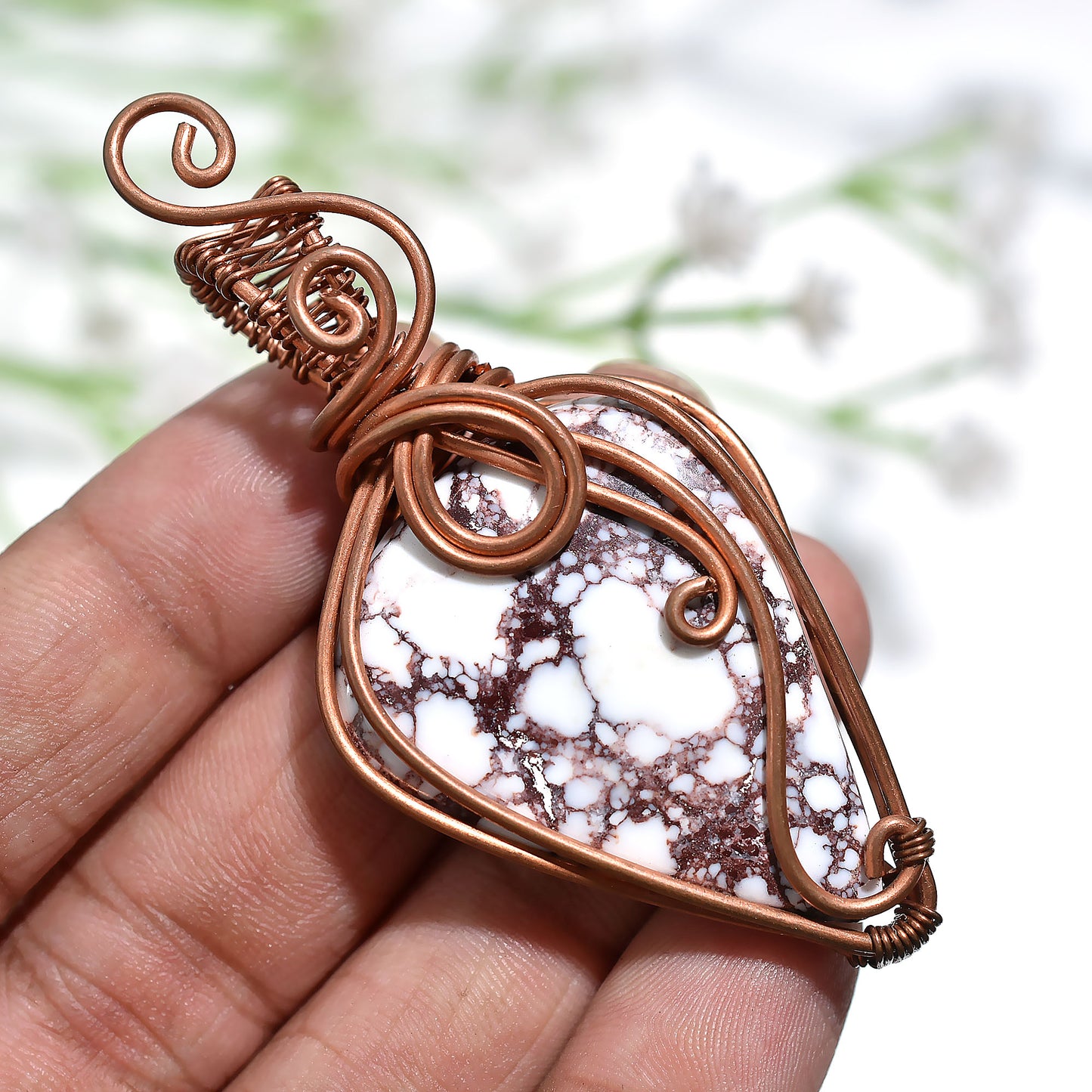 Natural Wild Horse Jasper Copper Wire Wrapped Pendant - Handmade Wholesale Gemstone Jewelry