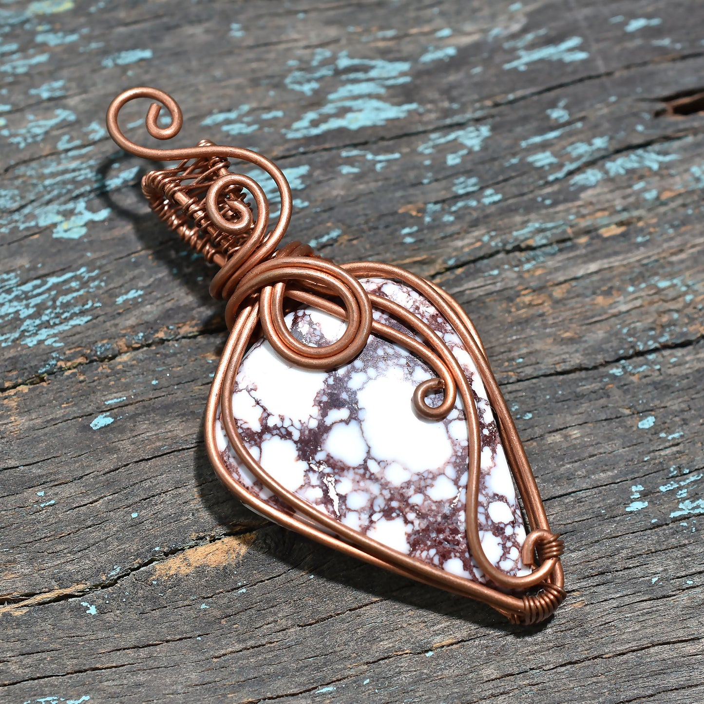 Natural Wild Horse Jasper Copper Wire Wrapped Pendant - Handmade Wholesale Gemstone Jewelry