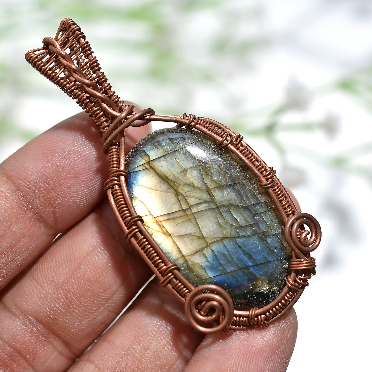 Handcrafted Labradorite Copper Wire Wrapped Gemstone Pendant – Wholesale Flashy Crystal Amulet Jewelry