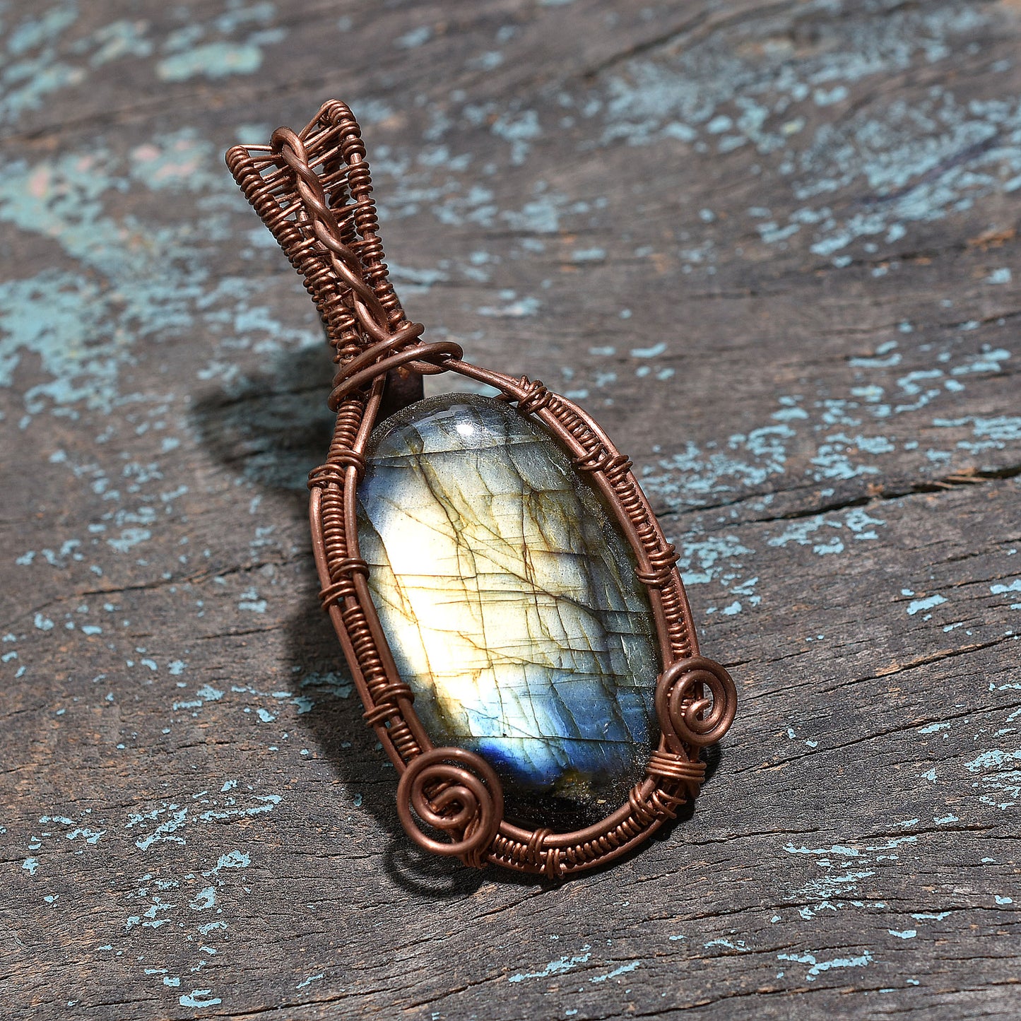 Handcrafted Labradorite Copper Wire Wrapped Gemstone Pendant – Wholesale Flashy Crystal Amulet Jewelry