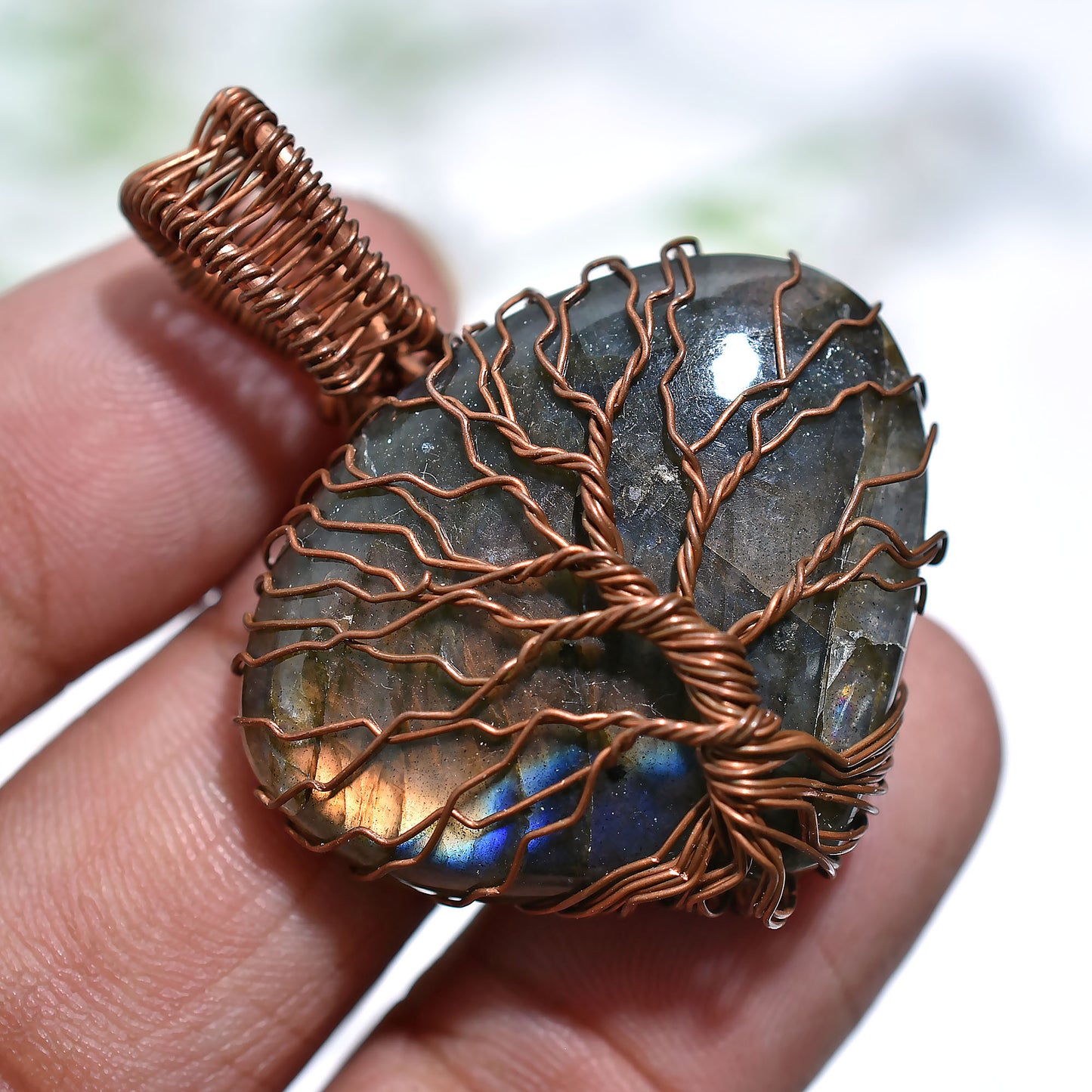 Wholesale Labradorite Copper Wire Wrapped Pendant – Handcrafted Flashy Gemstone Amulet Jewelry