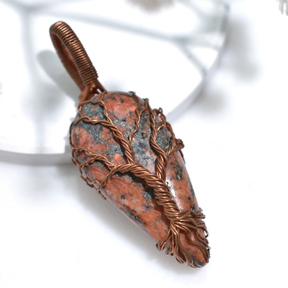 Natural Unakite Copper Wire Wrapped Pendant – Handmade Healing Gemstone Wholesale Jewelry