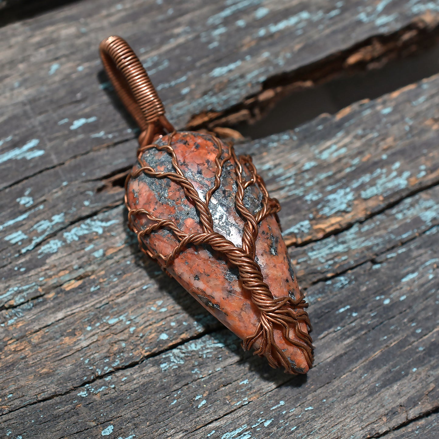 Natural Unakite Copper Wire Wrapped Pendant – Handmade Healing Gemstone Wholesale Jewelry