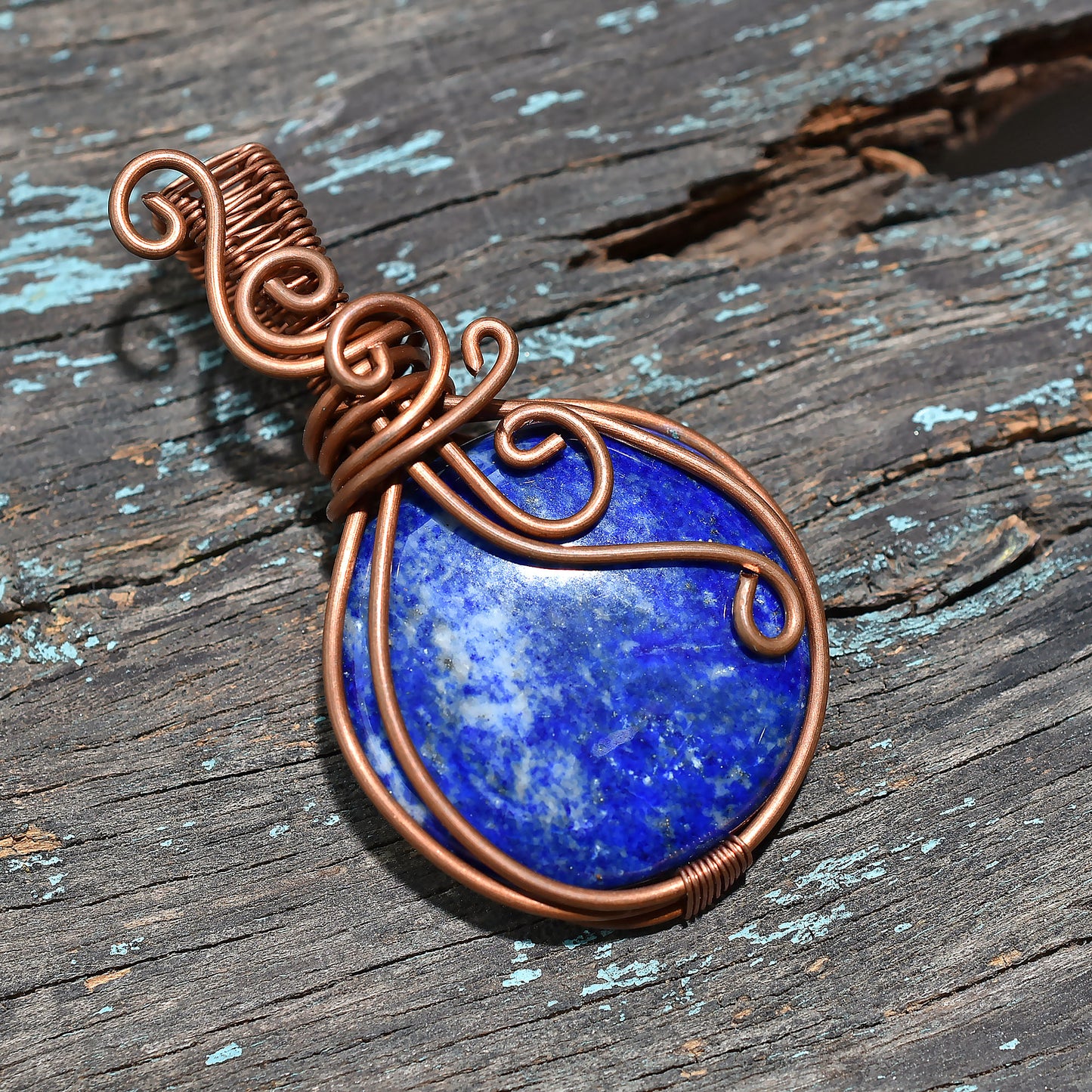 Royal Blue Lapis Lazuli Copper Wire Wrapped Gemstone Pendant – Wholesale Handcrafted Crystal Necklace Jewelry