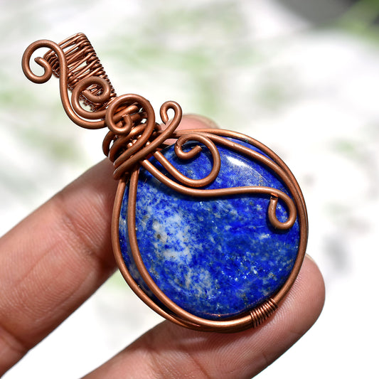 Royal Blue Lapis Lazuli Copper Wire Wrapped Gemstone Pendant – Wholesale Handcrafted Crystal Necklace Jewelry