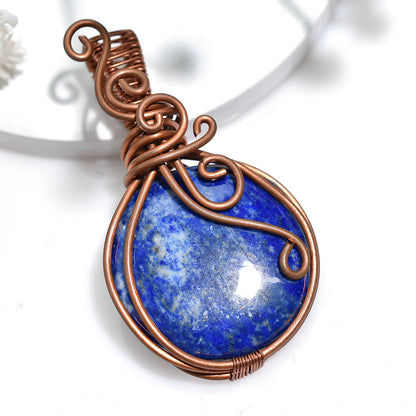 Royal Blue Lapis Lazuli Copper Wire Wrapped Gemstone Pendant – Wholesale Handcrafted Crystal Necklace Jewelry