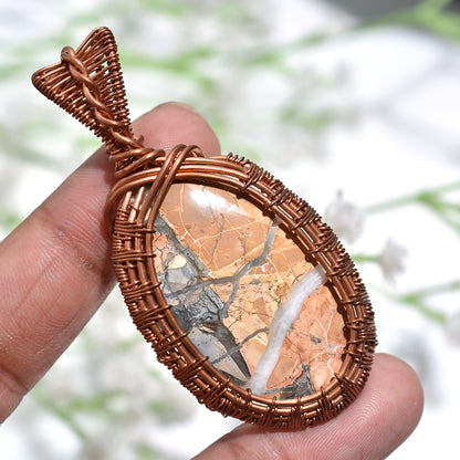 Natural Maligano Jasper Copper Wire Wrapped Pendant – Handcrafted Crystal Jewelry for Healing & Style
