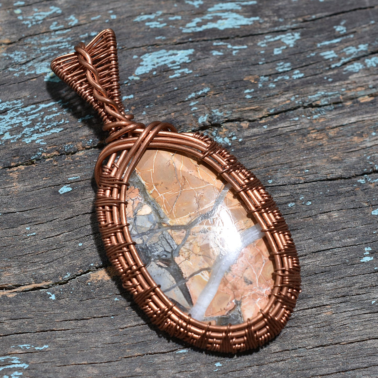 Natural Maligano Jasper Copper Wire Wrapped Pendant – Handcrafted Crystal Jewelry for Healing & Style