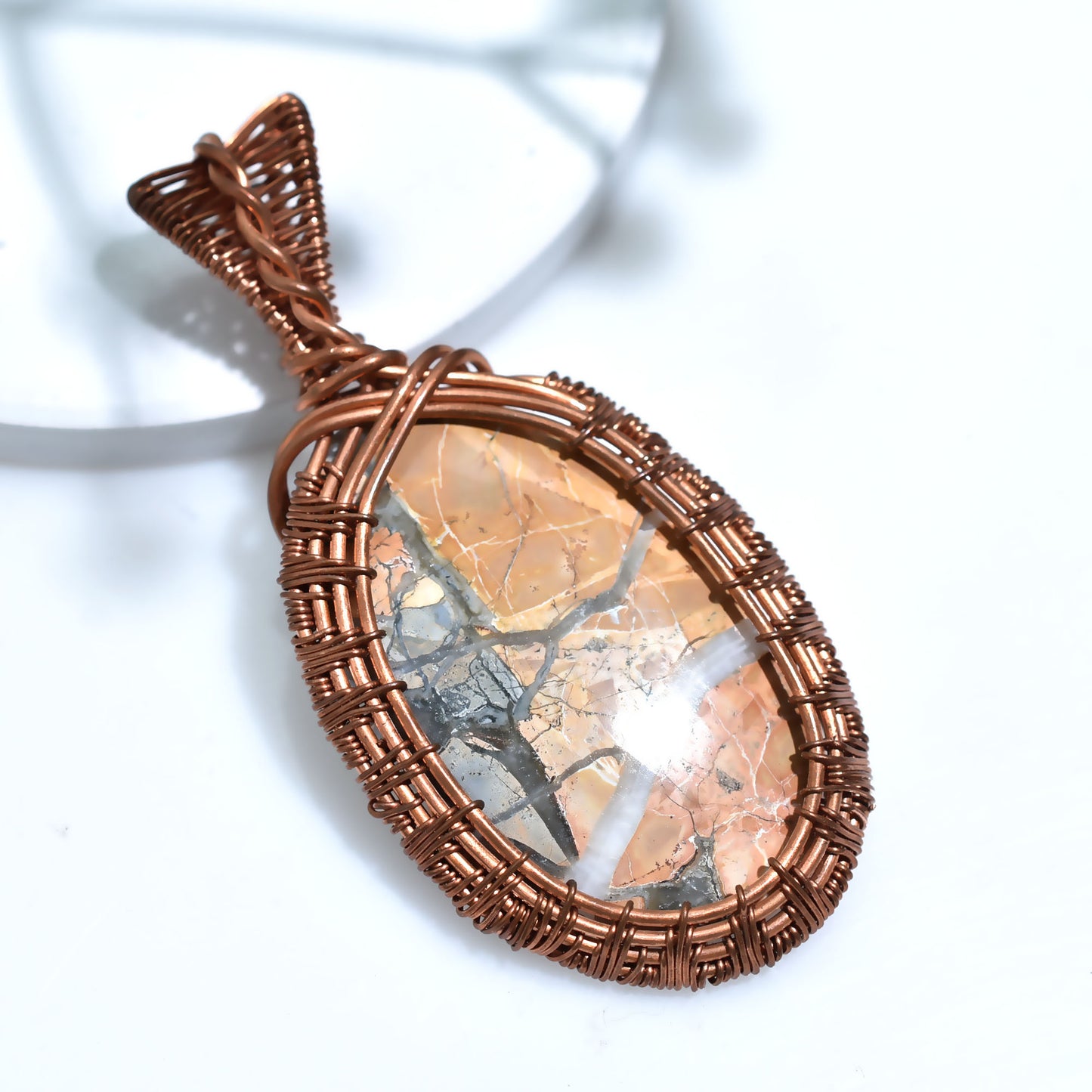 Natural Maligano Jasper Copper Wire Wrapped Pendant – Handcrafted Crystal Jewelry for Healing & Style