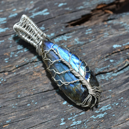 Handmade Flashy Labradorite Pendant – Tree of Life Design Silver Wire Wrapped Wholesale Gemstone