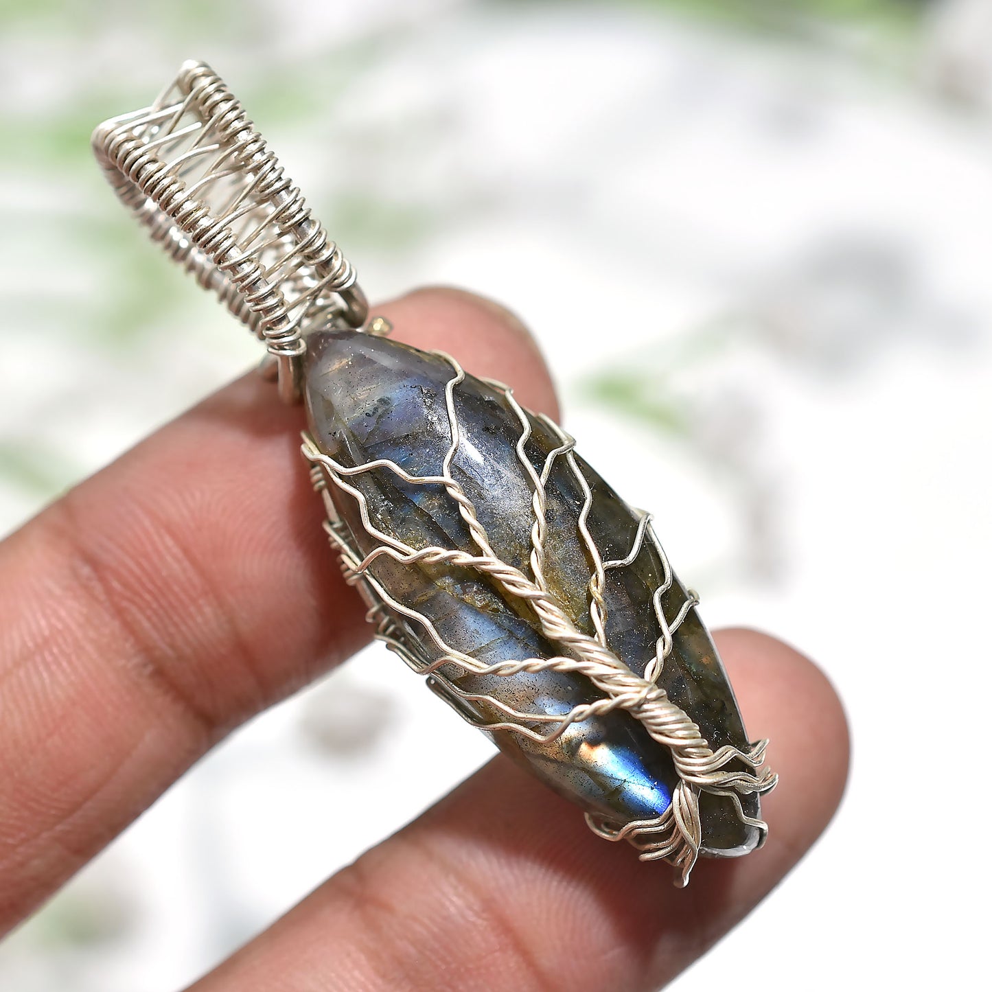 Wholesale Flashy Labradorite Tree of Life Pendant – Silver Wire Wrapped Handcrafted Gemstone Jewelry