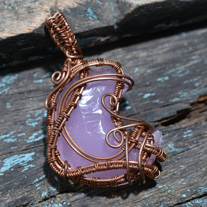 Beautiful Rose Quartz Copper Wire Wrapped Pendant – Handmade Wholesale Gemstone 104ct