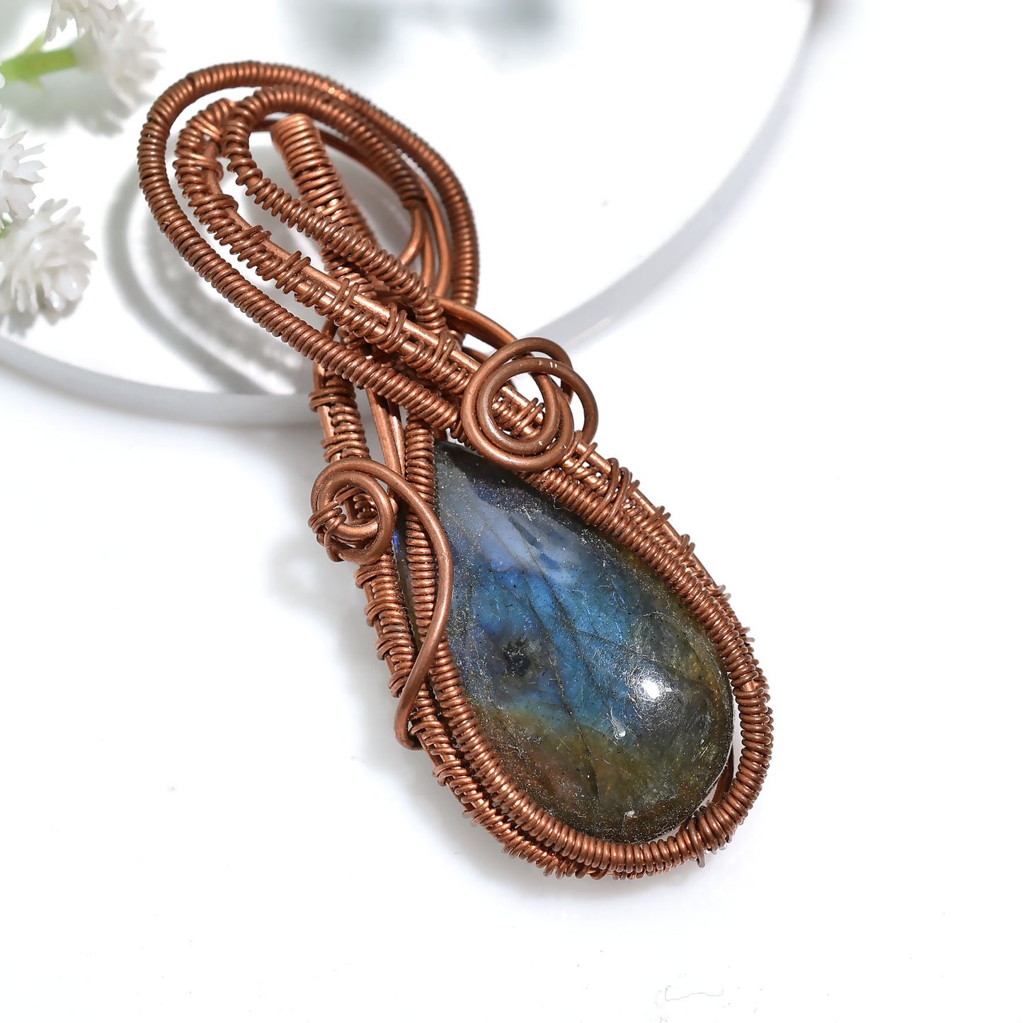 Handcrafted Labradorite Copper Wire Wrapped Pendant – Wholesale Iridescent Healing Gemstone Jewelry
