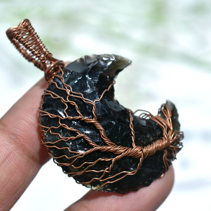 Elegant Black Opalite Copper Wire Wrapped Stone Pendant – Handmade Healing Wholesale Necklace