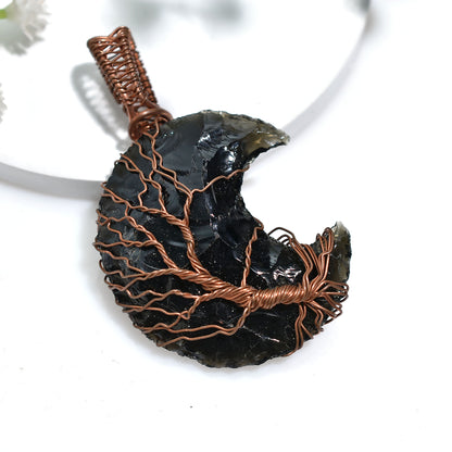 Elegant Black Opalite Copper Wire Wrapped Stone Pendant – Handmade Healing Wholesale Necklace