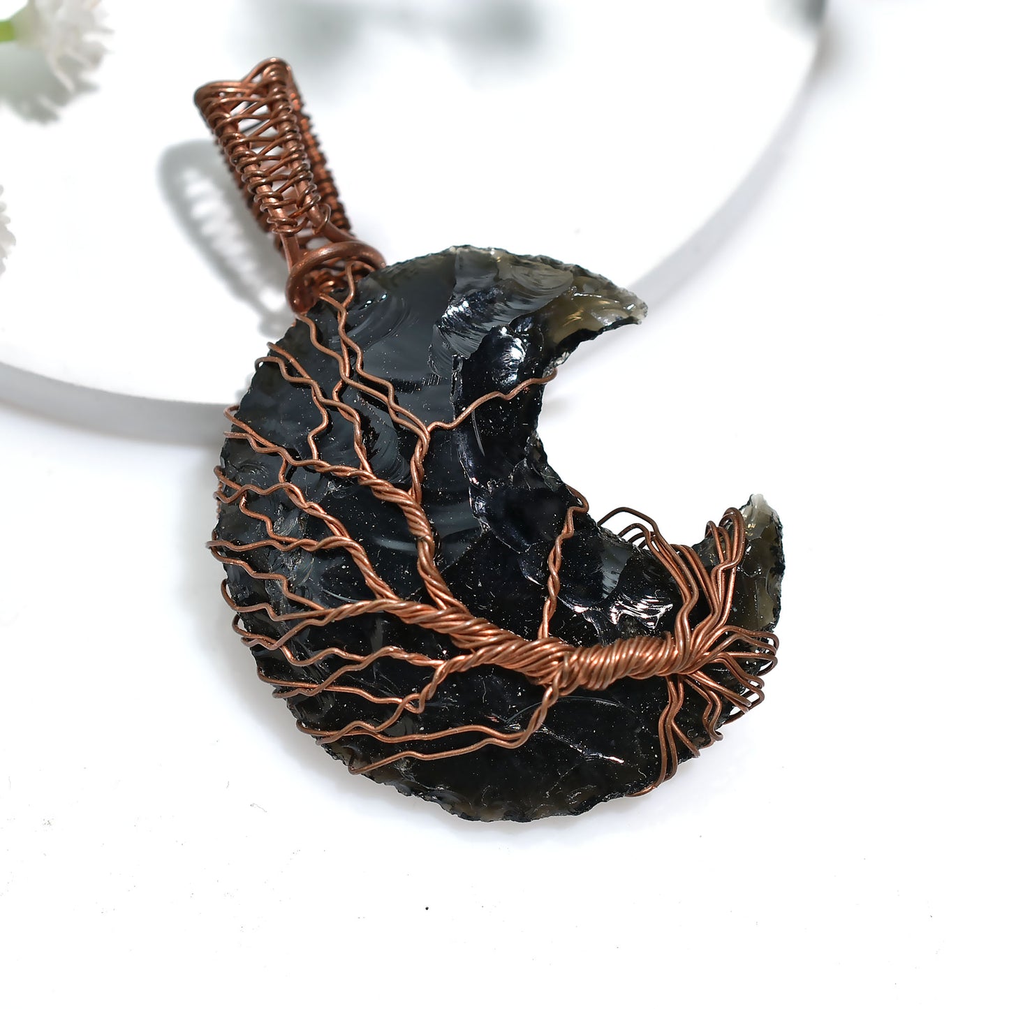 Elegant Black Opalite Copper Wire Wrapped Stone Pendant – Handmade Healing Wholesale Necklace