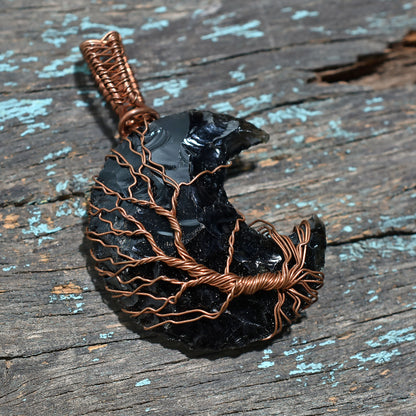 Elegant Black Opalite Copper Wire Wrapped Stone Pendant – Handmade Healing Wholesale Necklace