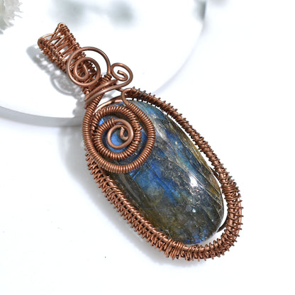 Labradorite Copper Wire Wrapped Stone Pendant – Handmade Flashy Crystal Wholesale Jewelry