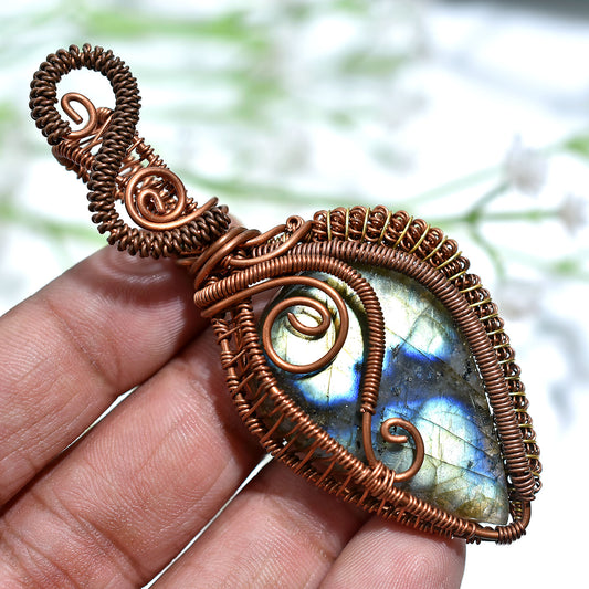 Wholesale Flashy Labradorite Pendant – Copper Wire Wrapped Natural Gemstone Jewelry