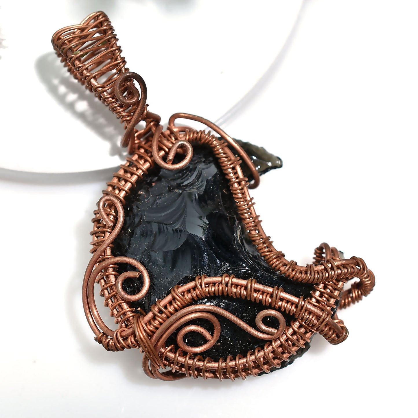 Unique Black Opalite Crescent Moon Gemstone Pendant – Copper Wire Wrapped Handcrafted Crystal Wholesale Jewelry