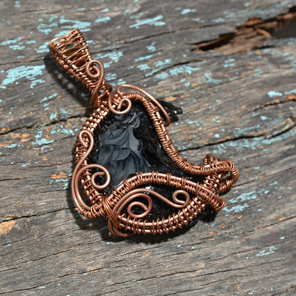Unique Black Opalite Crescent Moon Gemstone Pendant – Copper Wire Wrapped Handcrafted Crystal Wholesale Jewelry