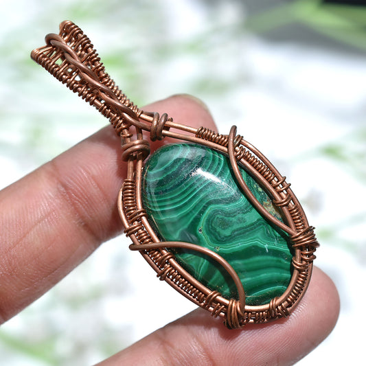 Genuine Malachite Copper Wire Wrapped Pendant – Wholesale Artisan Handmade Design Gemstone Jewelry