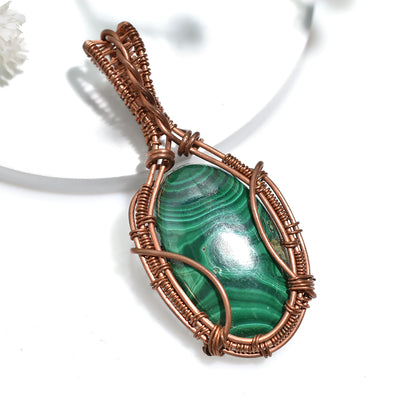 Genuine Malachite Copper Wire Wrapped Pendant – Wholesale Artisan Handmade Design Gemstone Jewelry