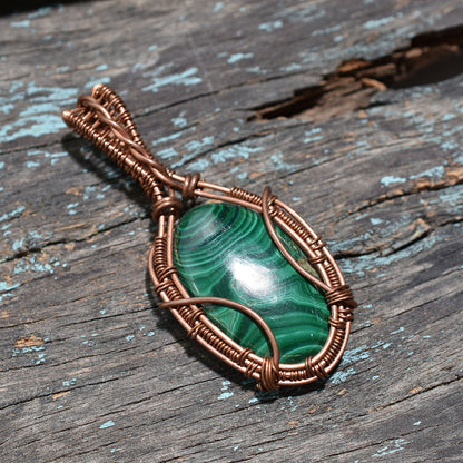 Genuine Malachite Copper Wire Wrapped Pendant – Wholesale Artisan Handmade Design Gemstone Jewelry