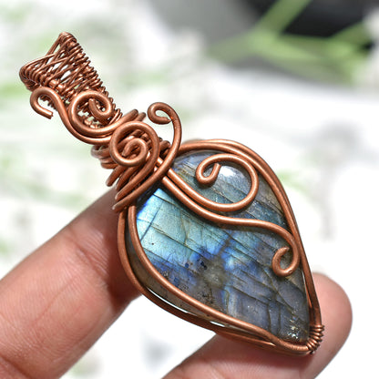Stunning Flashy Labradorite Pendant – Handmade Copper Wire Wrapped Wholesale Gemstone Artisan Jewelry