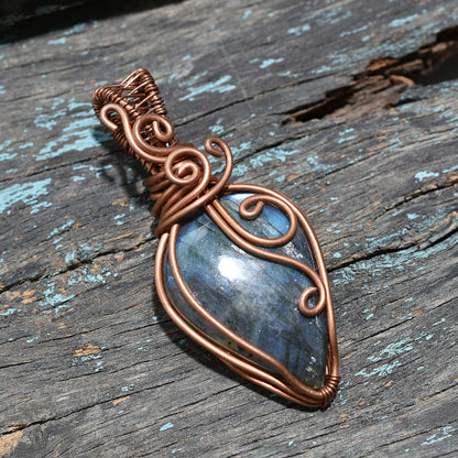 Stunning Flashy Labradorite Pendant – Handmade Copper Wire Wrapped Wholesale Gemstone Artisan Jewelry