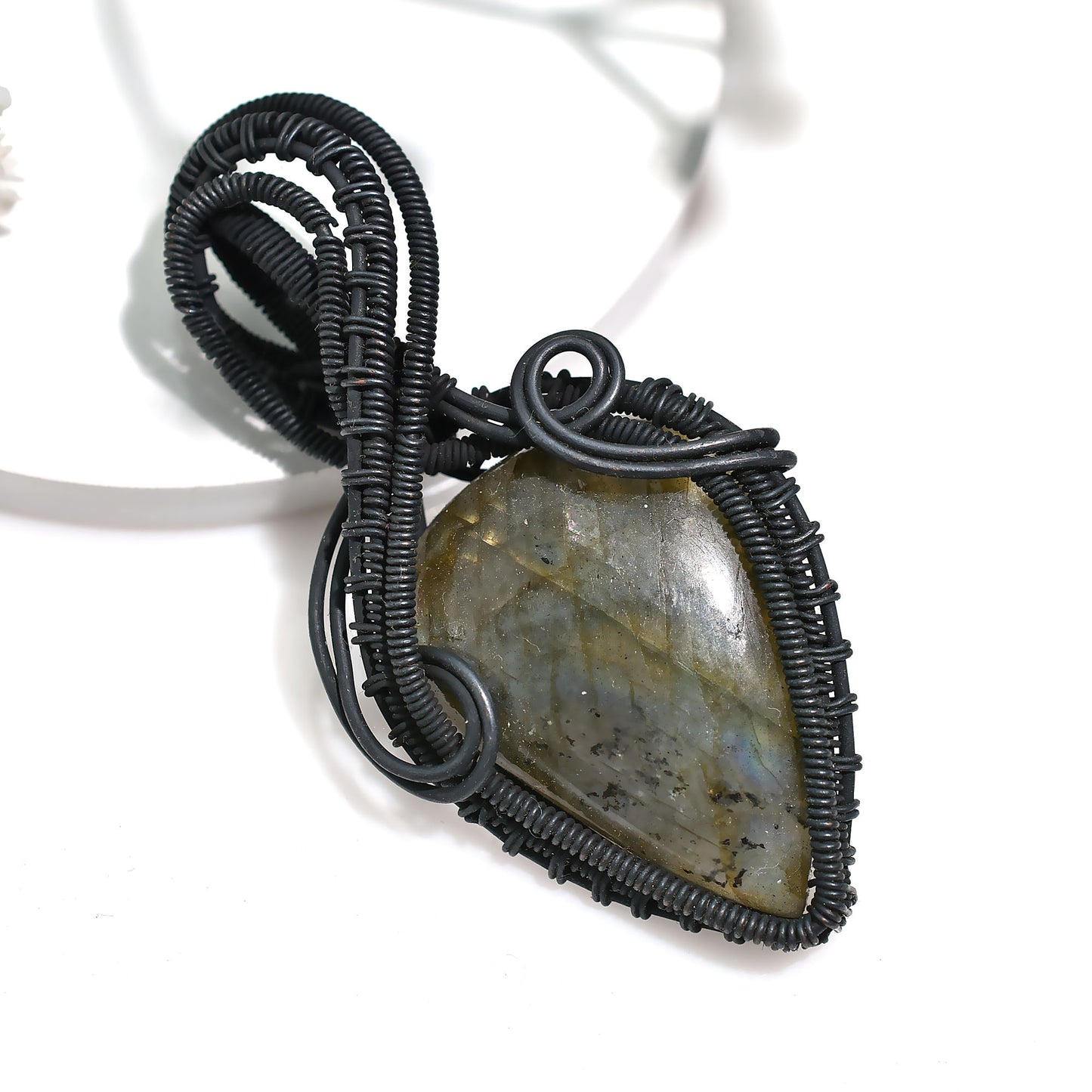 Oxidised Copper Wire Wrapped Labradorite Pendant Handmade Wholesale Stone Necklace for  Boutique Jewelry