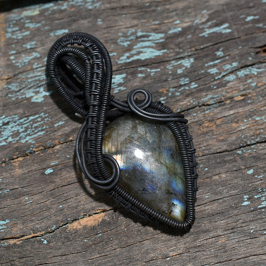 Oxidised Copper Wire Wrapped Labradorite Pendant Handmade Wholesale Stone Necklace for  Boutique Jewelry