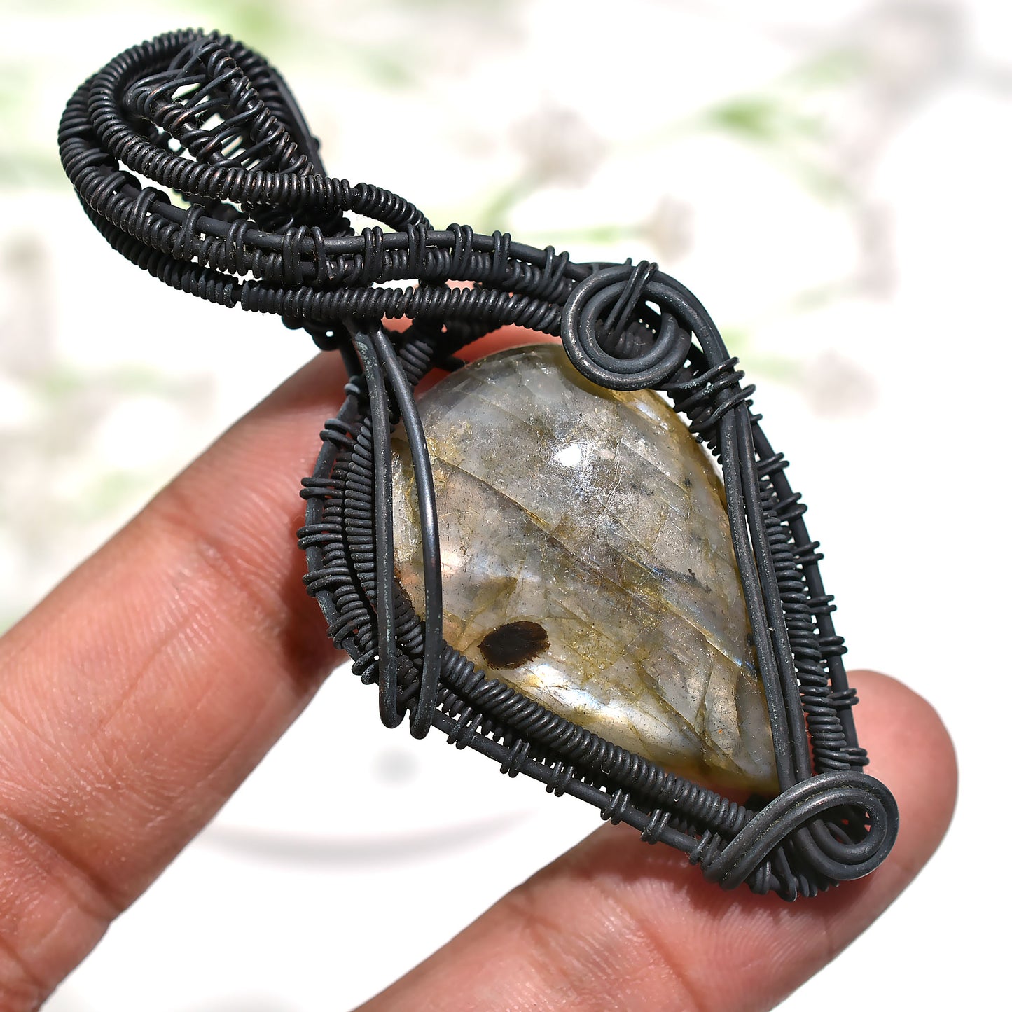 Handmade Labradorite Pendant Polished Flash Stone for Wholeasale Copper Wire Wrapped Jewelry
