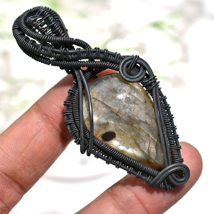 Handmade Labradorite Pendant Polished Flash Stone for Wholeasale Copper Wire Wrapped Jewelry