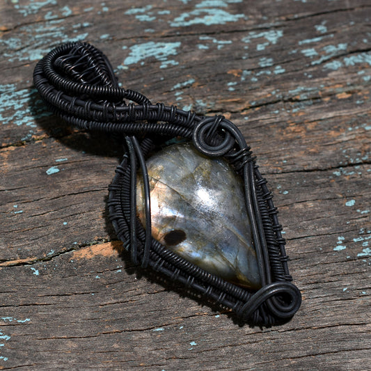Handmade Labradorite Pendant Polished Flash Stone for Wholeasale Copper Wire Wrapped Jewelry