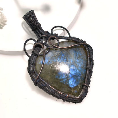 Stunning Labradorite Gemstone Oxidise Copper Wire wrapped  Pendant For Wholesale Jewelry