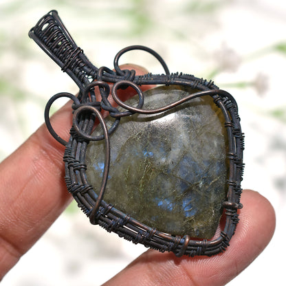 Stunning Labradorite Gemstone Oxidise Copper Wire wrapped  Pendant For Wholesale Jewelry