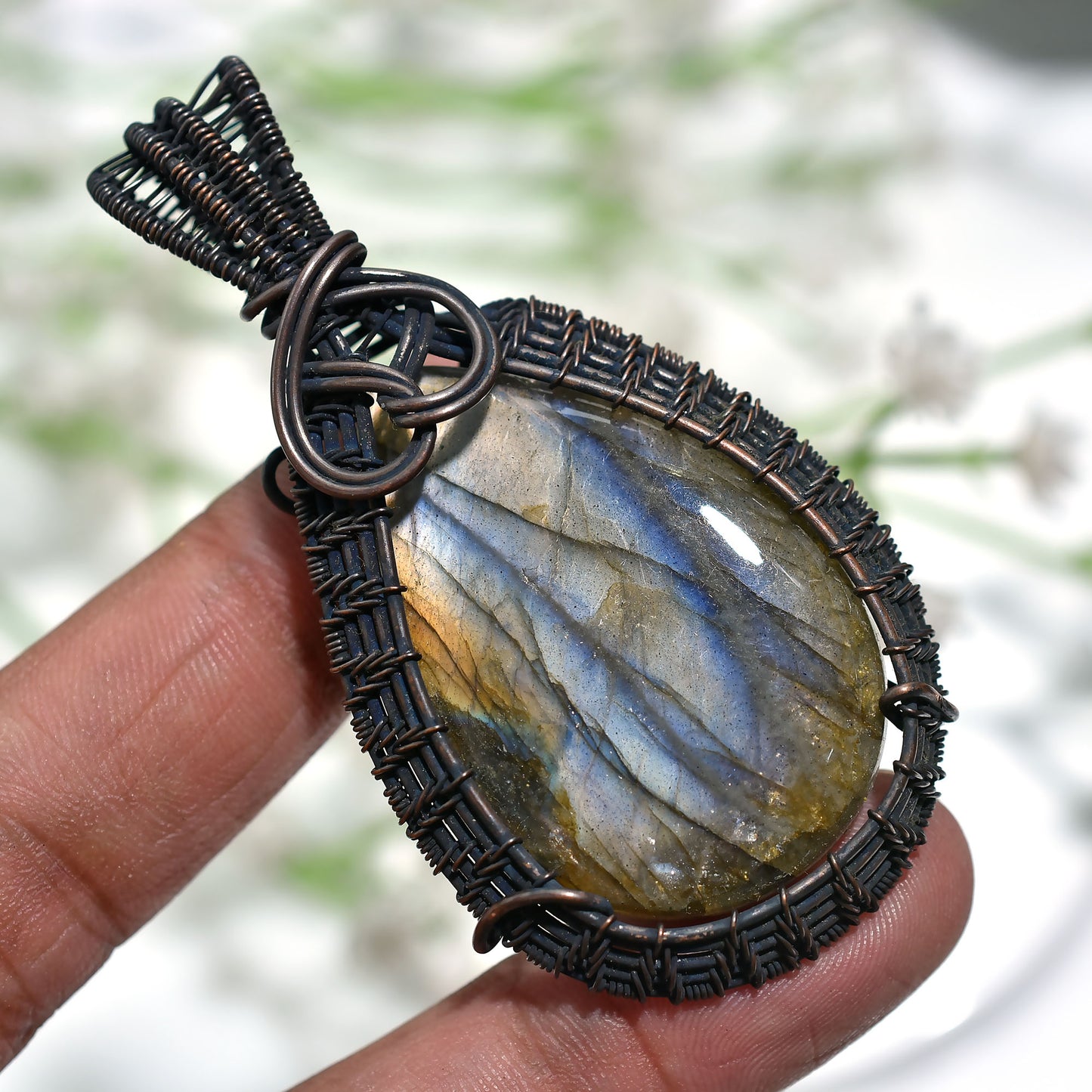 Unique Labradorite Pendant Copper Wire Wrapped Wholesale Gemstone Jewelry