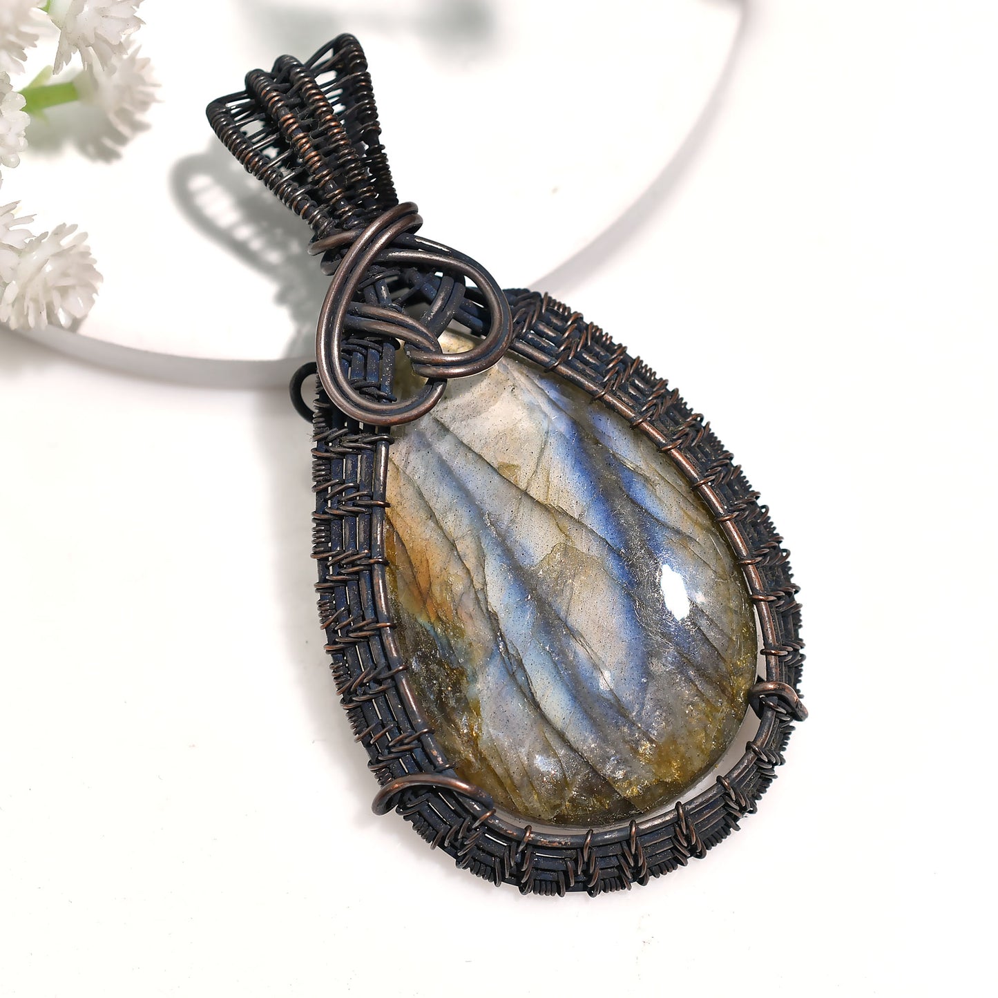 Unique Labradorite Pendant Copper Wire Wrapped Wholesale Gemstone Jewelry
