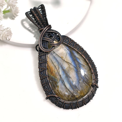 Unique Labradorite Pendant Copper Wire Wrapped Wholesale Gemstone Jewelry