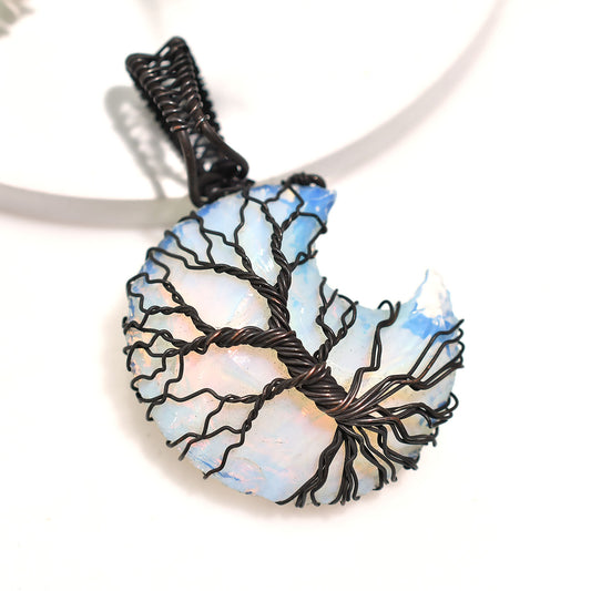 Crescent Opalite Dark Copper Wire Wrapped Pendant Wholesale Gemstone Necklace Jewelry