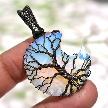 Crescent Opalite Dark Copper Wire Wrapped Pendant Wholesale Gemstone Necklace Jewelry
