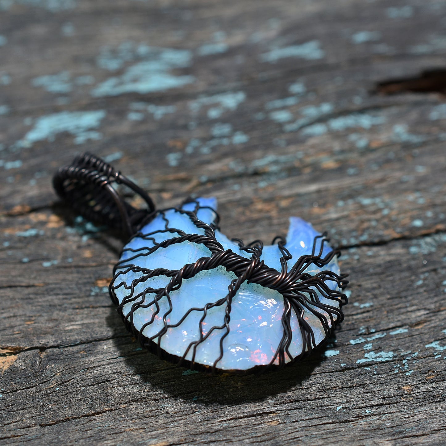 Crescent Opalite Dark Copper Wire Wrapped Pendant Wholesale Gemstone Necklace Jewelry