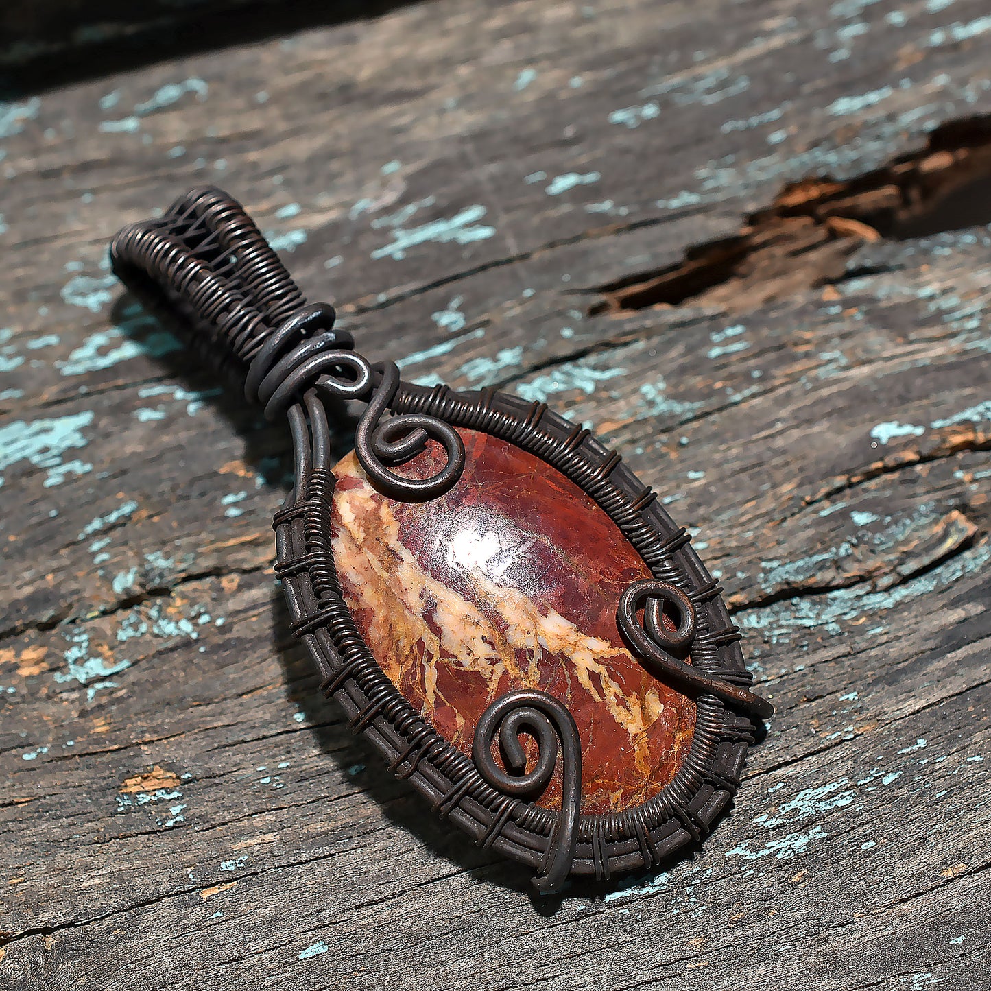 Wholesale Coconut Jasper Pendant – Oxidized Copper Wire Wrapped Gemstone Handcrafted Necklace