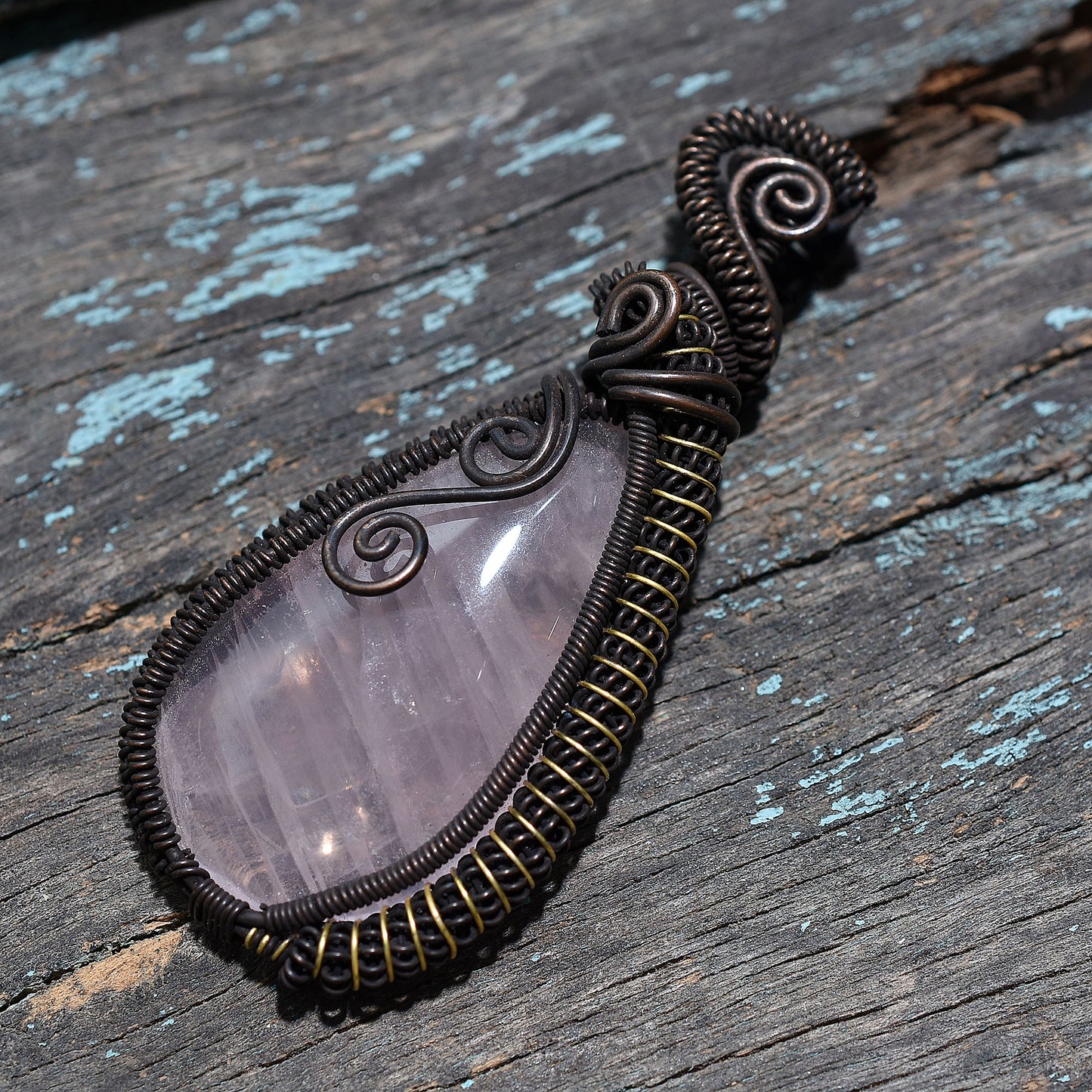 Unique Rose Quartz Gemstone Pendant – Copper Wire Wrapped Artisan Wholesale Necklace