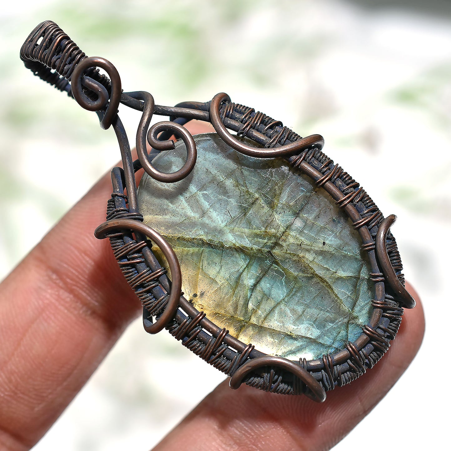 Elegant Labradorite Flashy Gemstone Pendant – Copper Wire Wrapped Wholesale Handcrafted Jewelry