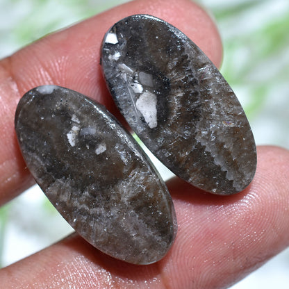 Zebra Calcite Jasper Pair – Oval Shaped Natural Gemstones for Jewelry Making (12x26x3mm,/30ct)